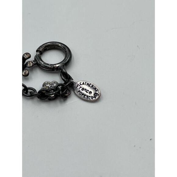 Catherine Popesco Gunmetal Pewter‎ Tone Floral Crystal Charm Bracelet size 7.25" - Picture 12 of 13
